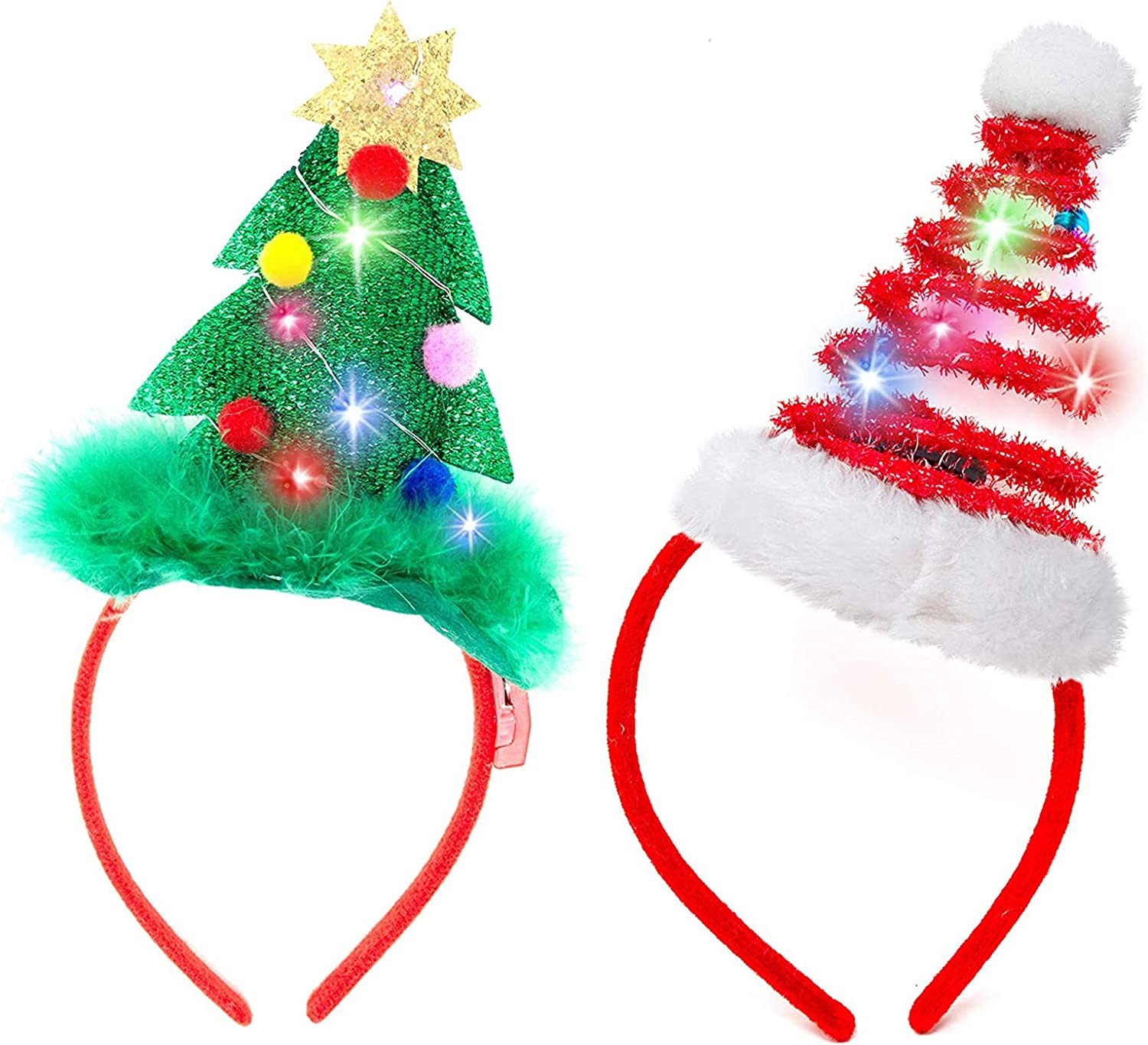 JOYIN 2 Pcs Light-UpHeadbands with LED, Christmas Headbands for Christmas Supplies and Holiday Parties Favors