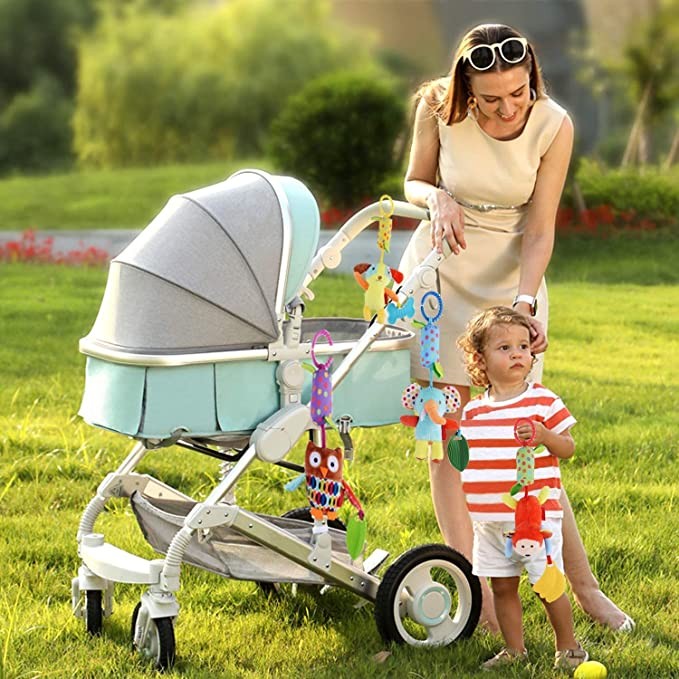 Bivan Baby Toy Soft Hanging Rattle Learning Toys with Gut Plush Animal C-Clip Baby Newborn Stroller Car Seat Crib Travel Activities Wind Chime Hanging Toys Boys Girls, 4 Pack