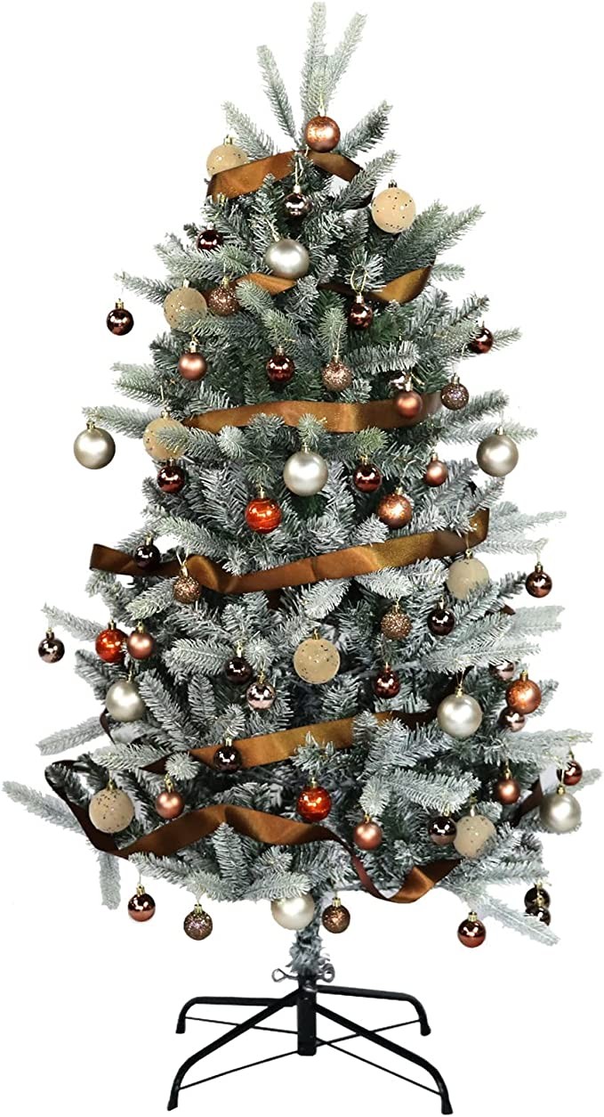 Kinder King 5FT Snow Flocked Artificial Christmas Tree, Premium Spruce Hinged Holiday Tree for Home, Office Decoration, 506Tips, Ornament Balls Included, Easy to Assemble, Foldable Metal Stand