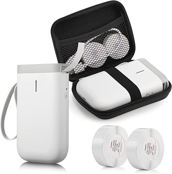 D11 Small Label Machine Handheld Mini Label Printer with 2 Tapes and 1 Storage Box Multiple Templates Portable Label Printer Label Machine with USB Rechargeable Phone Pad Office Home
