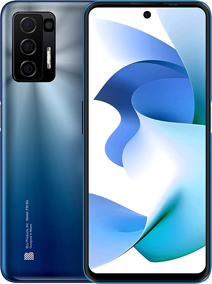 BLU F91 5G | 2022 | 3-Day Battery | Unlocked | 6.8-inch Full HD+ Display | 128/8GB | 48MP Quad Camera | US Version | Sky Blue